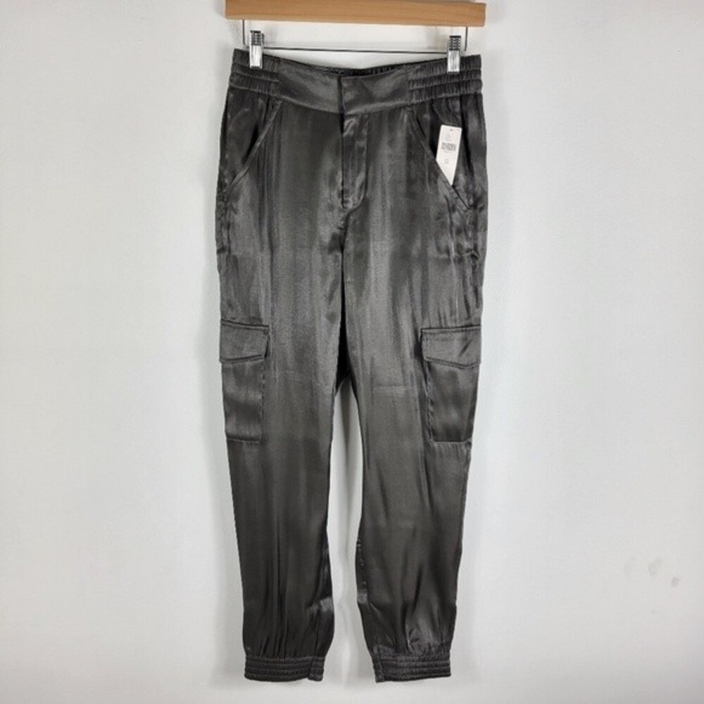New Anthropologie High Waist Metallic Shimmer Utility Cargo Joggers Pants XS